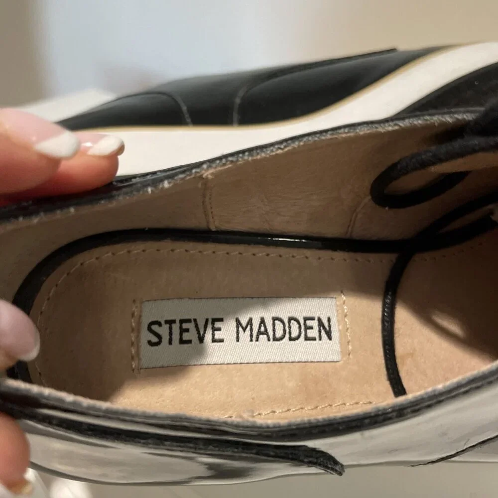 Steve Madden Patent Leather Oxford Shoes Women's 6 Black Platform Dark Academia